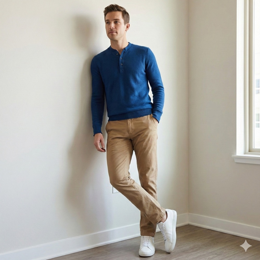 Bonobos Merino Wool Henley Sweater Mens Small Navy Blue‎ Preppy Baselayer SHirt